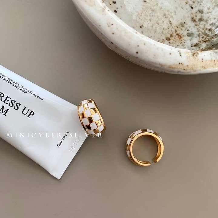 MINICYBER STUDIO - Wholesale Band/Stacked Ring - Simply Checkered Ring2