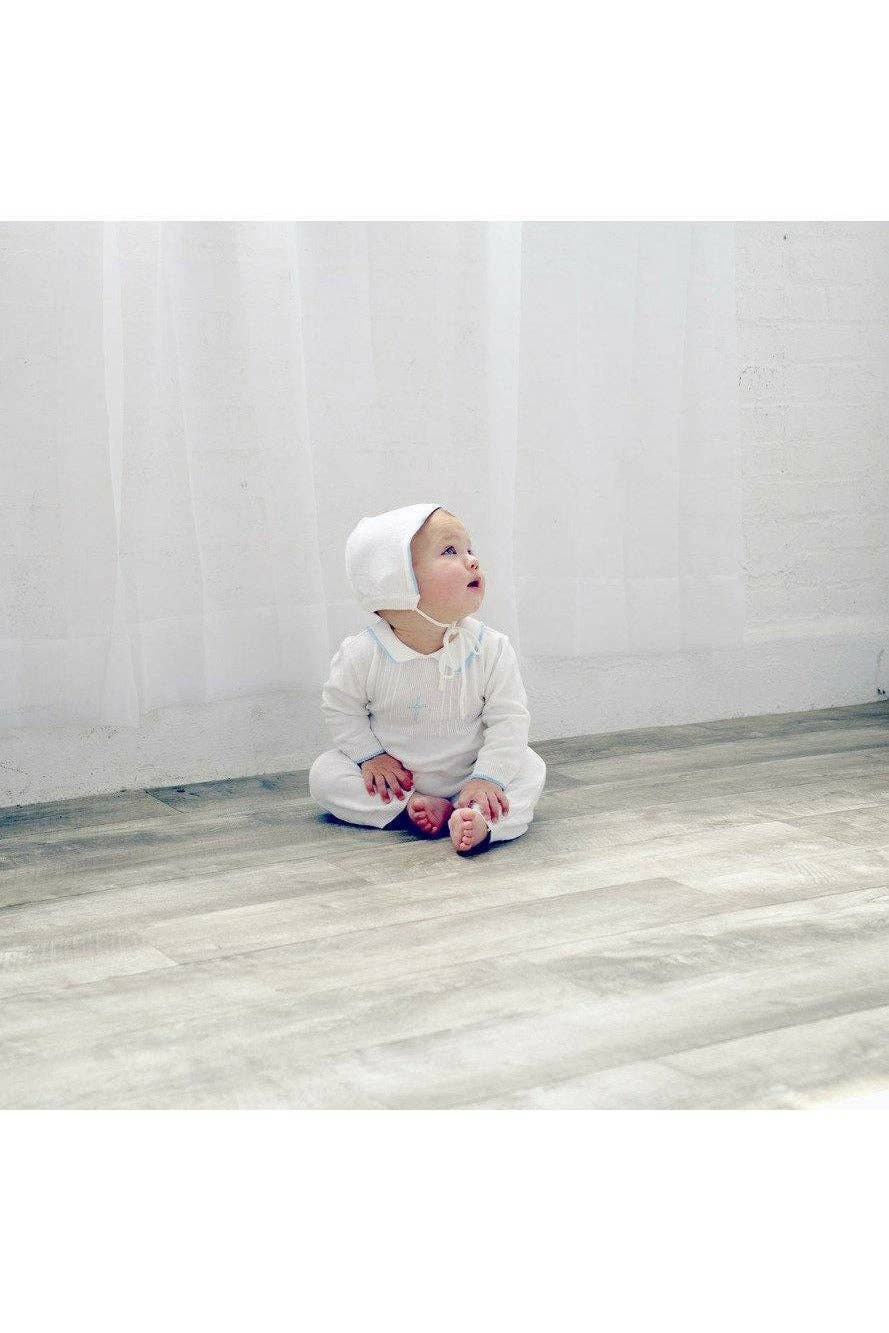 Julius Berger & Carriage Boutique - Wholesale Clothing Set - Baby - Baby Boy Knit Pearl Blue Cross Outfit + Bonnet5