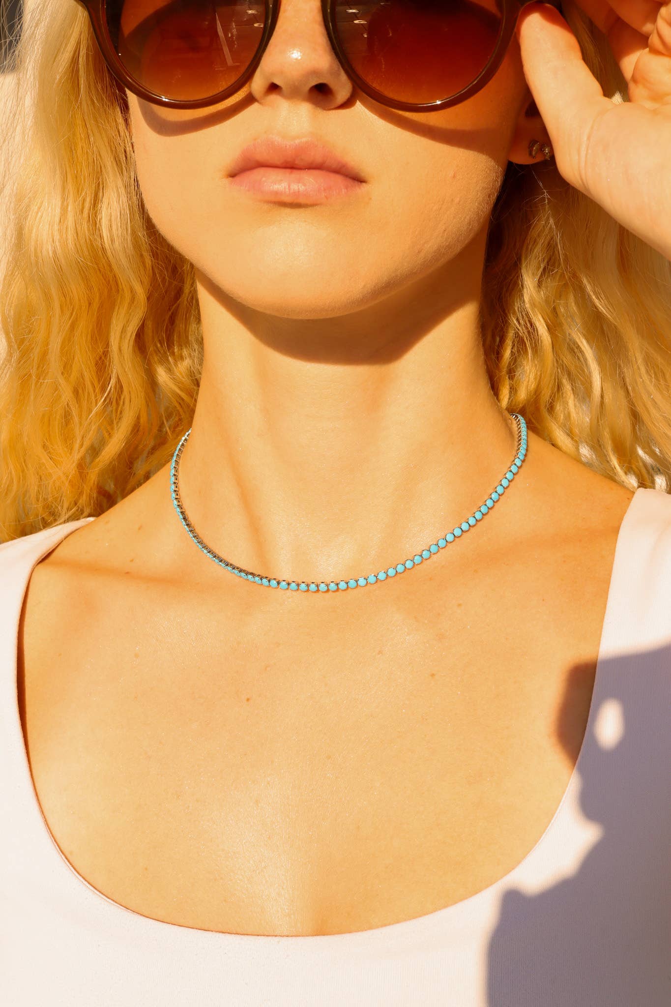 WJW - Wholesale Link & Chain Necklace - 18k Gold Turquoise Rhinestone Tennis Chain Necklace3