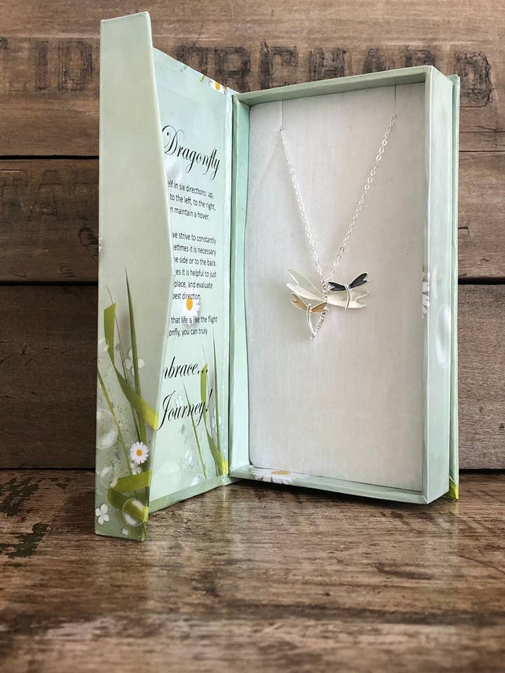 Dragonfly jewelry w/CZ Necklace in BOX for wholesale by Carol Young Silver