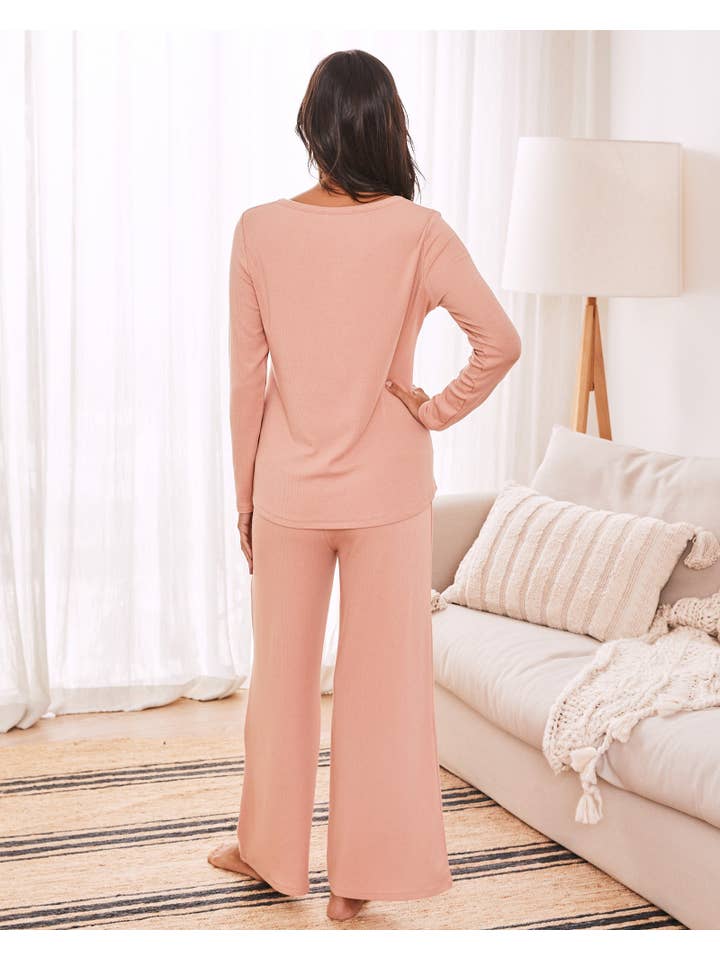 3-Piece Isabelle Maternity Loungewear / Sleepwear Set - Dusty Pink for wholesale on Faire1