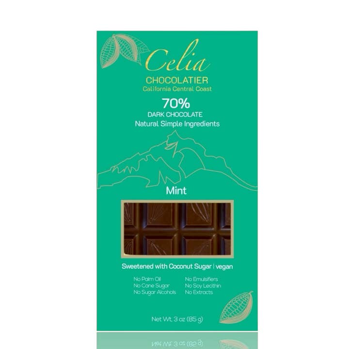 CELIA CHOCOLATIER - Wholesale Chocolate Bar - 70% Dark Mint Ecuadorian Chocolate | Coconut Sugar | Vegan 1