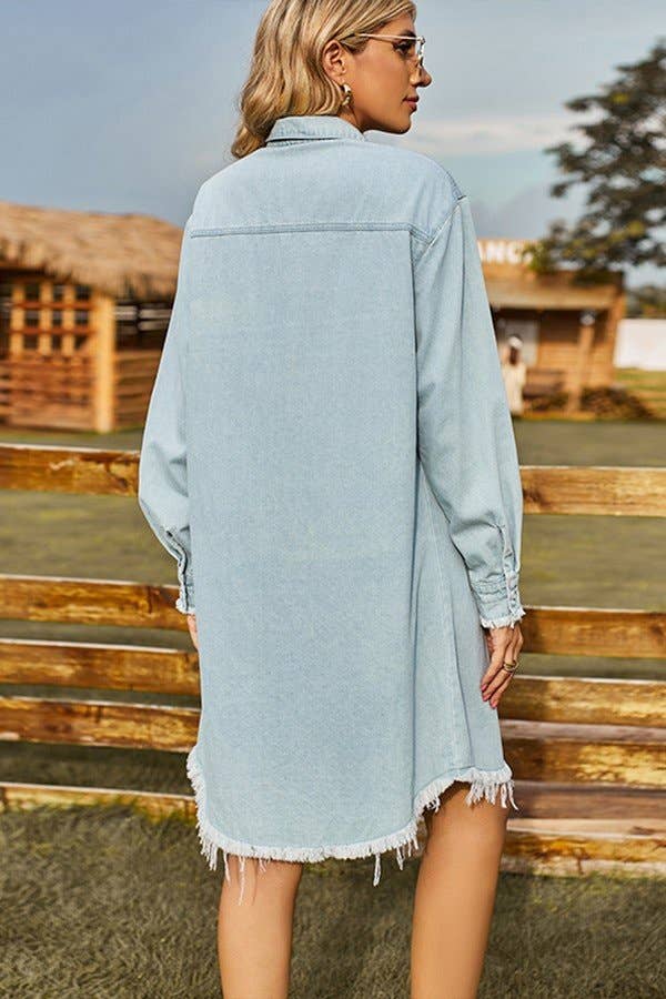 Aria Romance - Wholesale Dress - Women's - Fur-Trim Denim Shirt Dress2