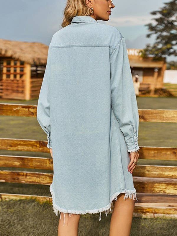 Aria Romance - Wholesale Dress - Women's - Fur-Trim Denim Shirt Dress2