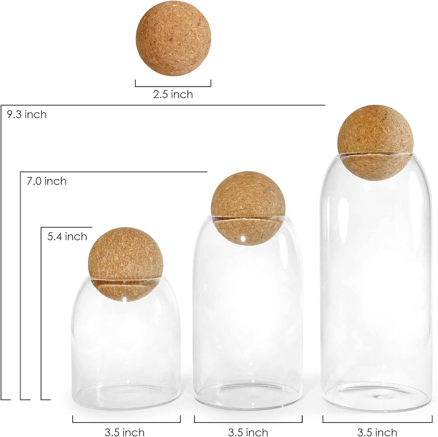 VIGOR – wholesale Jar – Glass Storage Jars with Cork Lid Ball 3 Pack, Clear Canister5
