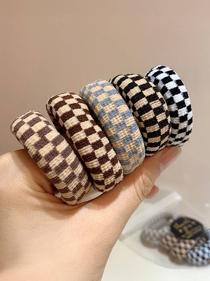 Checkered Print Nylon Elastic Hair Tie for wholesale by Threaded Pear