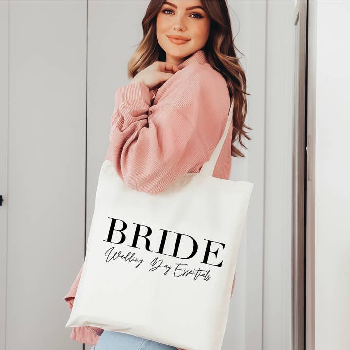 Three Girls Shop - Wholesale Tote Bag - Women's - BRIDE Tote Bag | Bride Wedding Day Essentials Tote | Natural