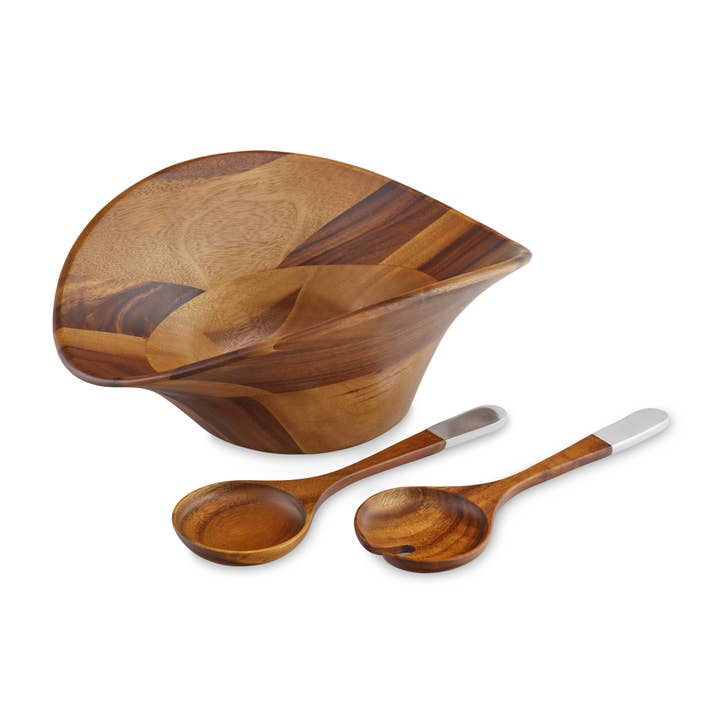 Nambe - Wholesale Serve Bowl - Ripple Salad Bowl w/ Servers