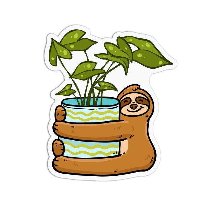 Cute Plant in Sloth Vase Vinyl Textured Stickers for wholesale by Girls Printing House