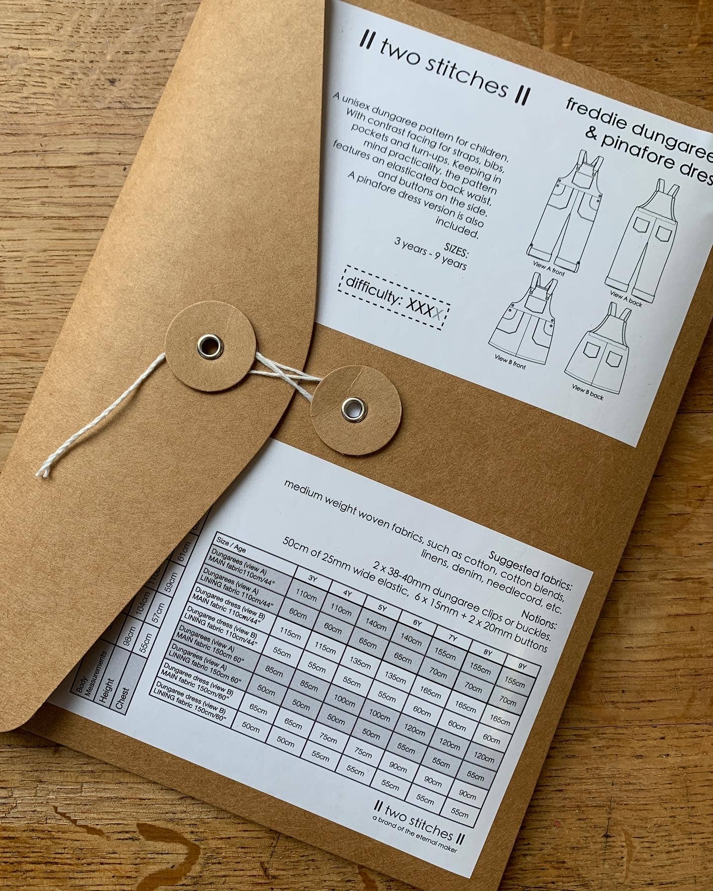 Two Stitches Patterns – wholesale Craft sewing kit – Freddie Dungarees - Sewing Pattern for Childrenswear11