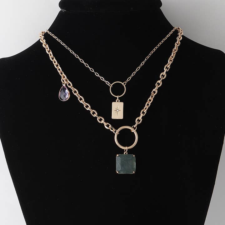 Triple Pendant Chain Necklace for wholesale by 3AM BY H&D ACCESSORIES