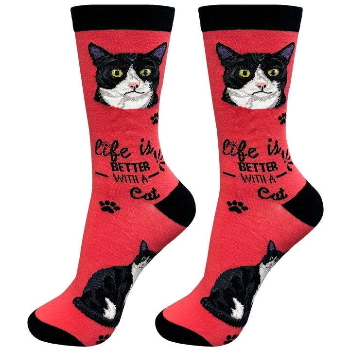 Black and White Cat Socks - Fun Novelty Crew Socks - Unisex for wholesale by E&S Pets