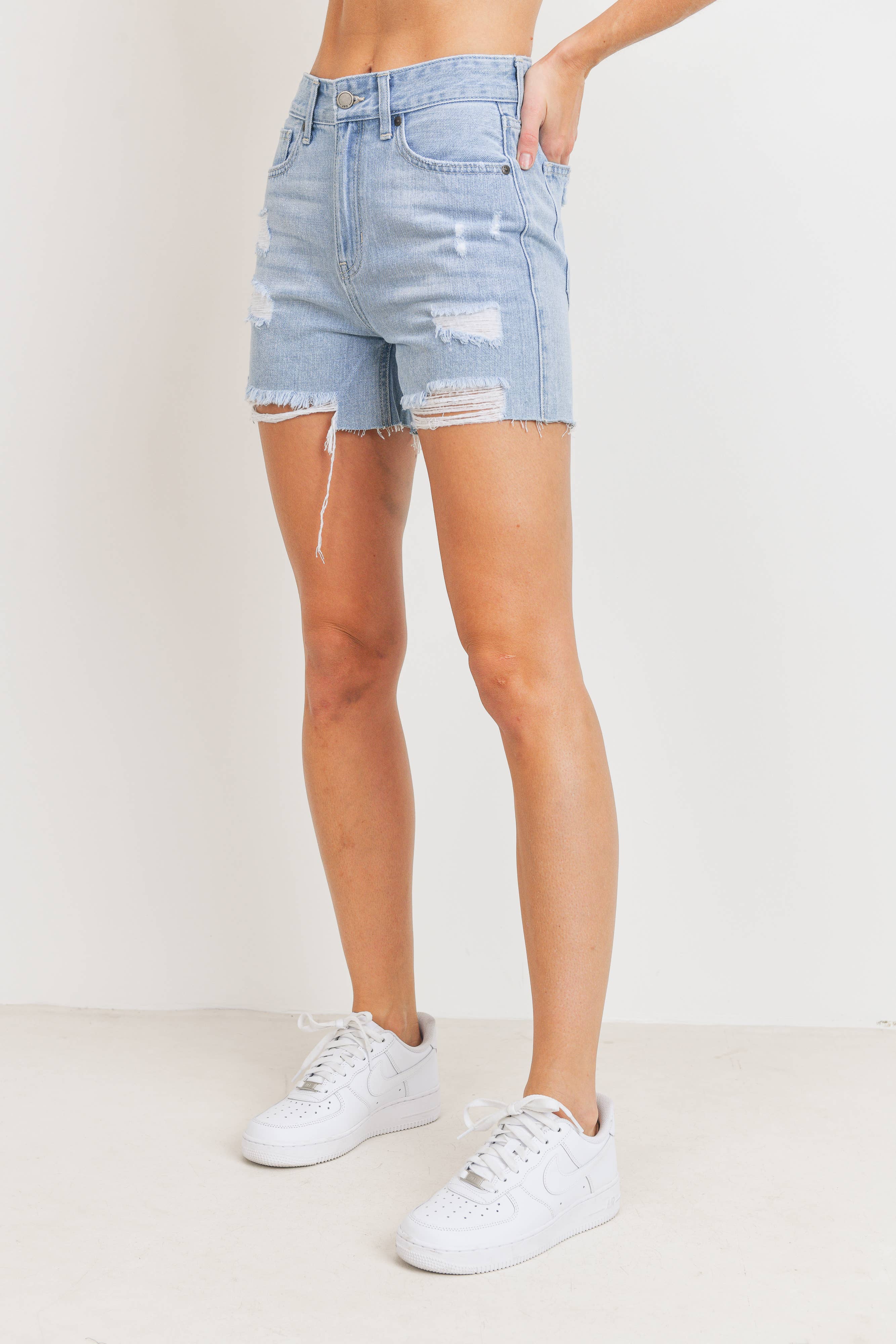 Just USA Jeans - Wholesale Shorts - Women's - JH316N - LT - Distressed Rigid Walking Short4