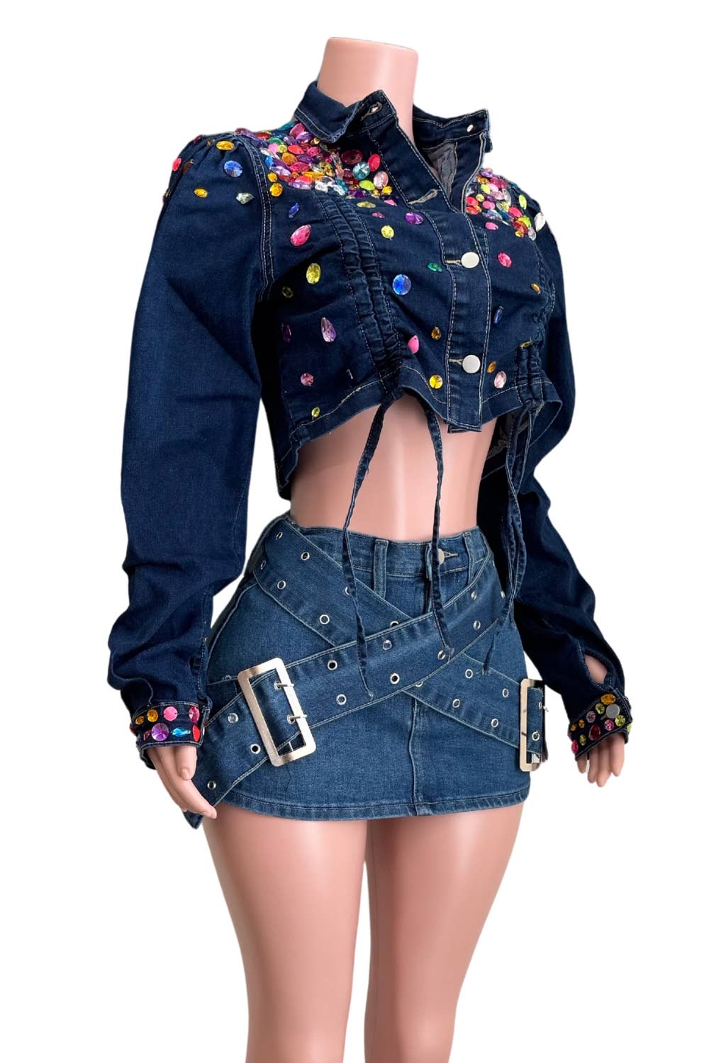 NEWGENS - Vendita all'ingrosso Giacca di jeans - Donna - Giacca di jeans con coulisse e strass NT1048A3