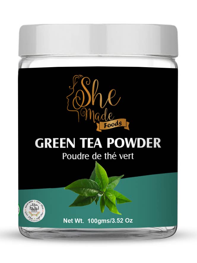 She Made Foods Green Tea Powder 100g available in a Jar for wholesale by She Made