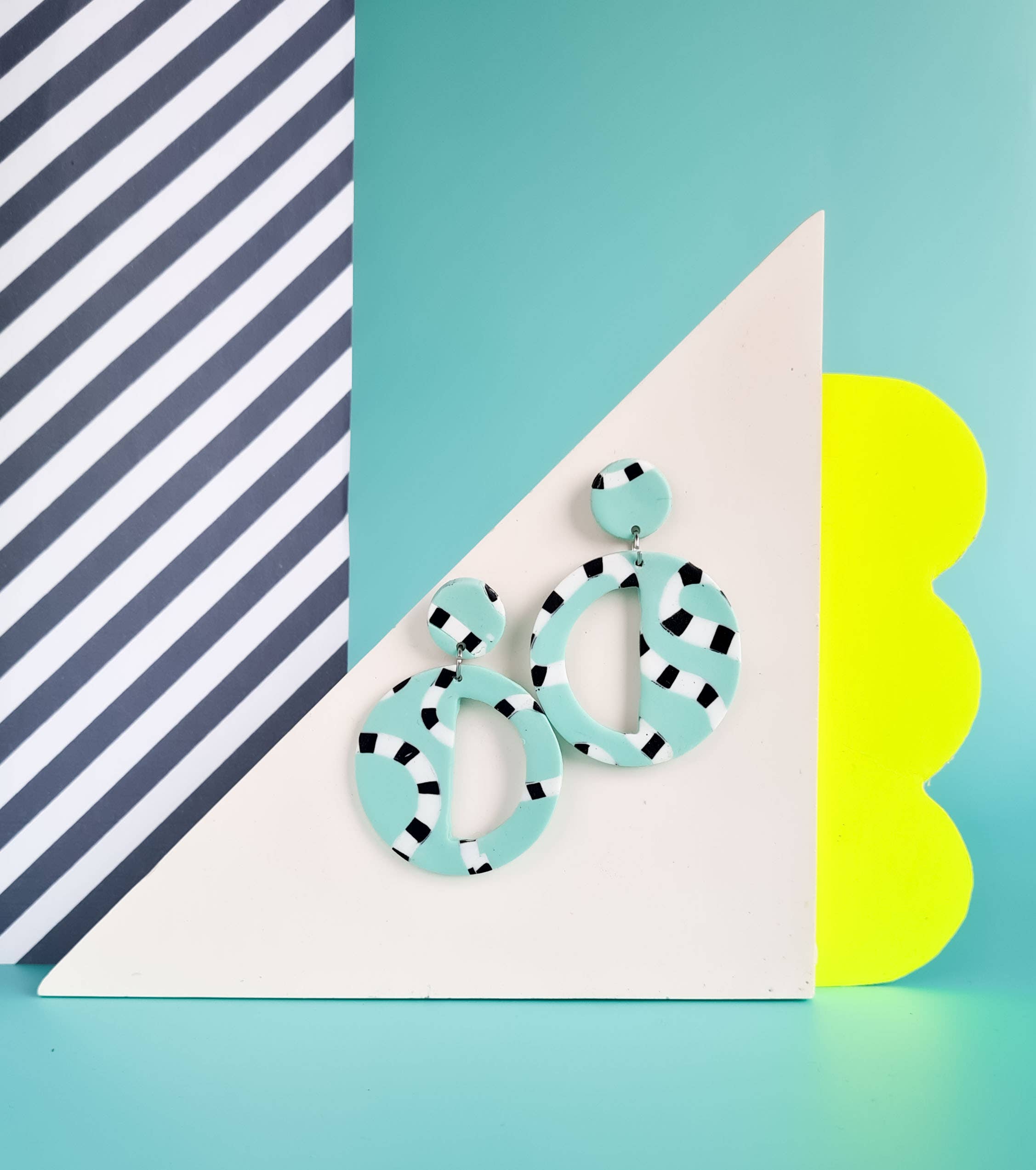 Mono - Wholesale Dangle Earrings - neon yellow and mint handmade polymer clay earrings29