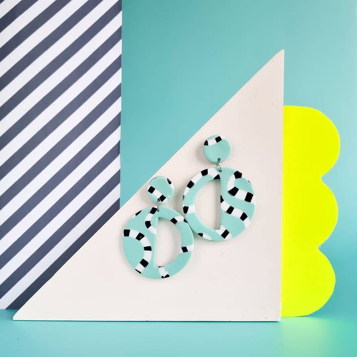 Mono - Wholesale Dangle Earrings - neon yellow and mint handmade polymer clay earrings29