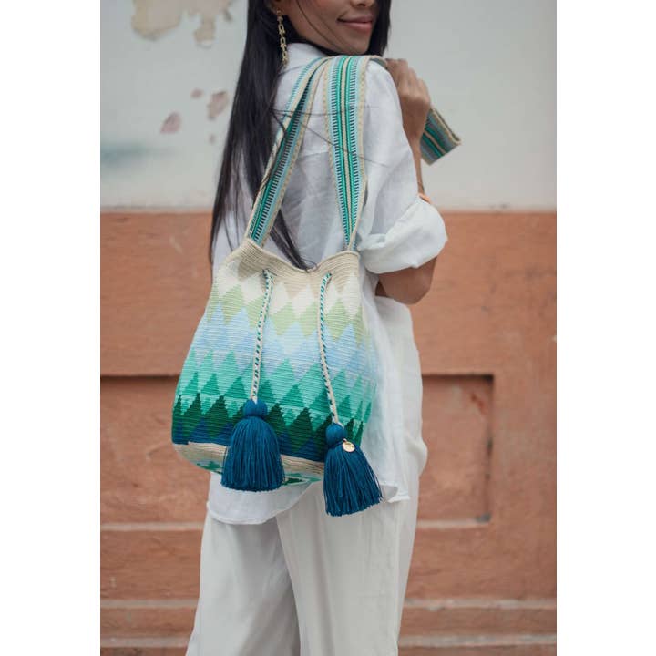 Lombia + Co. - Wholesale Crossbody Bag - Women's - Traditional Best-Selling WAYUU Bag (Peacock Size L)4