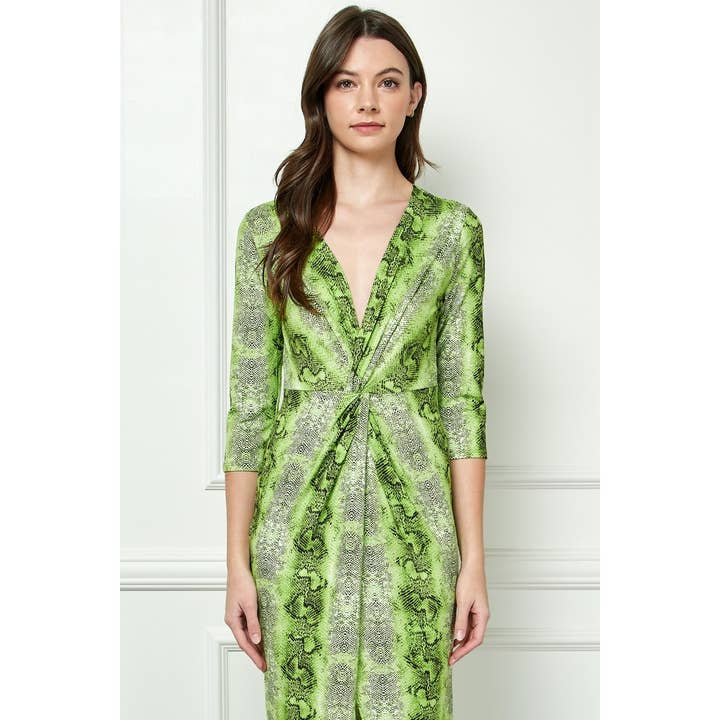 Snake Print Twist Front Bodycon Dress for wholesale by Veveret