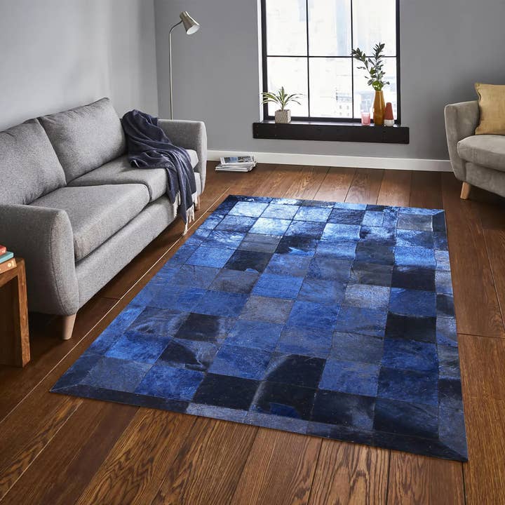 Tapete de Retalhos em Pele de Vaca Azul Marinho, Carpete Moderna para Sala de Estar por atacado de Karelias And Sons