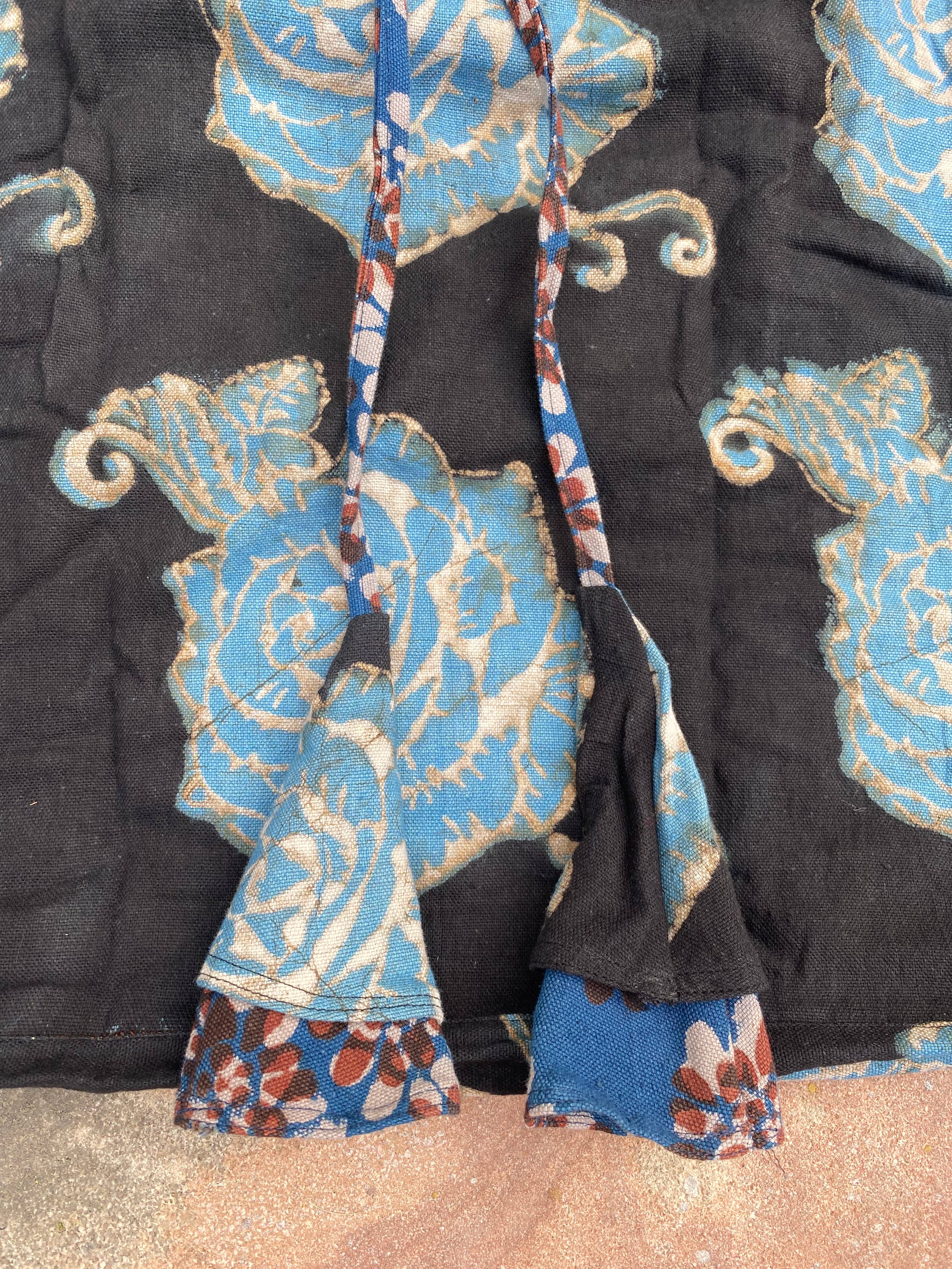 Ichcha - Wholesale Grocery/Shopping Bag - Black Large Organic Cotton Blockprinted Bag - Roses9