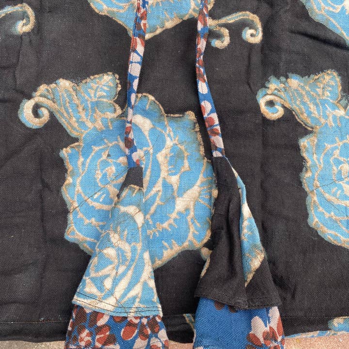 Ichcha - Wholesale Grocery/Shopping Bag - Black Large Organic Cotton Blockprinted Bag - Roses9