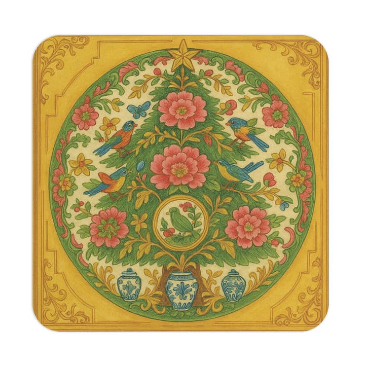 Ensemble de sous-verres en papier Chinoiserie dorée ornée pour sapin de Noël pour la vente par Design Carolinas