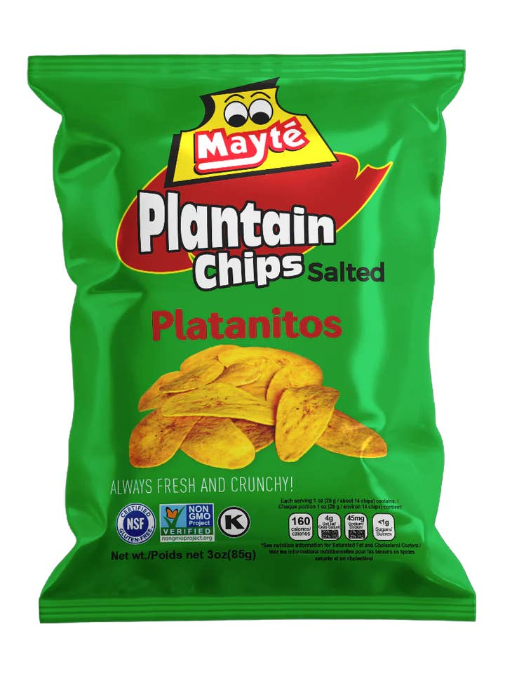 Chips de Plantain Salés Mayté – Snack de Plantain Vert Sans Gluten, Non-OGM | Sachet de 85 g pour la vente par Fiesta Snacks
