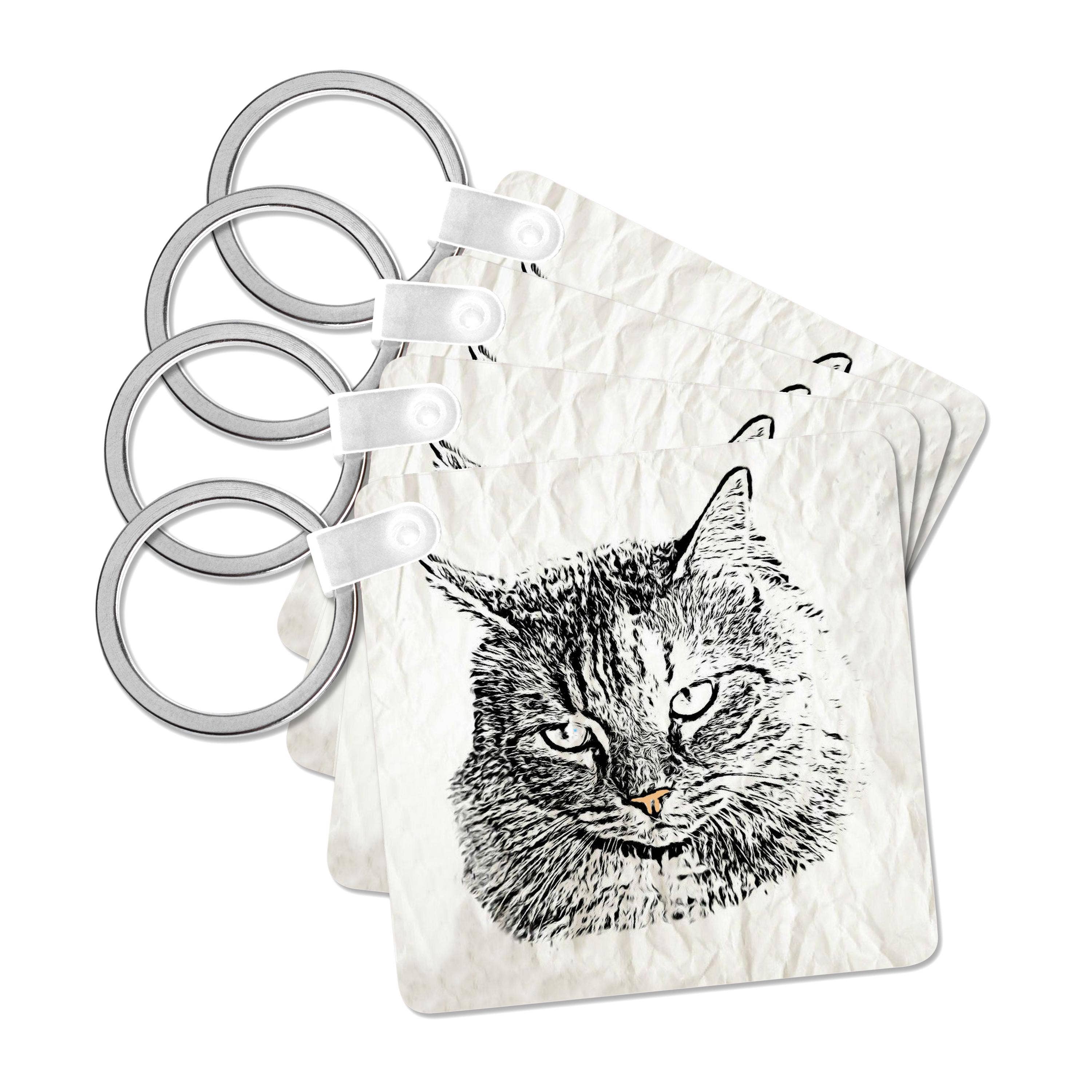 3dRose - Wholesale Keychain - Unisex - 3dRose, Black And White Sketch Of Maine Coon Cat, With Pink Nose, Key Chain0