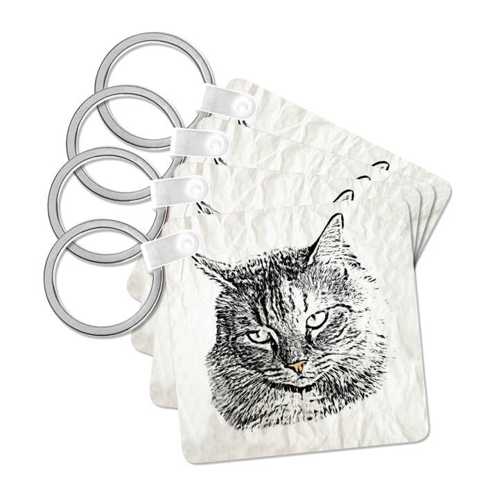 3dRose - Wholesale Keychain - Unisex - 3dRose, Black And White Sketch Of Maine Coon Cat, With Pink Nose, Key Chain