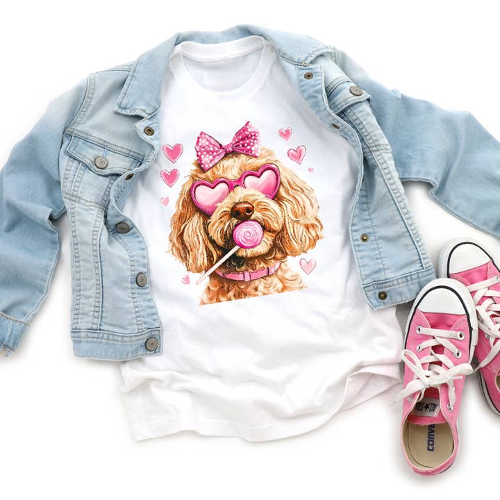 Goldendoodle with Sucker Girls Valentine's Day Dog Shirt for wholesale by AvaryMaeInspirations