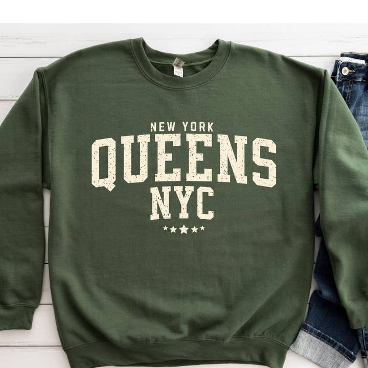Victorholistics - Vendita all'ingrosso Felpa stampata - Donna - Felpa Queens NY, maglione Queens NY, maglione Queens New York, City, camicia da viaggio, camicia politica, regalo per lei, regalo per camicia di New York