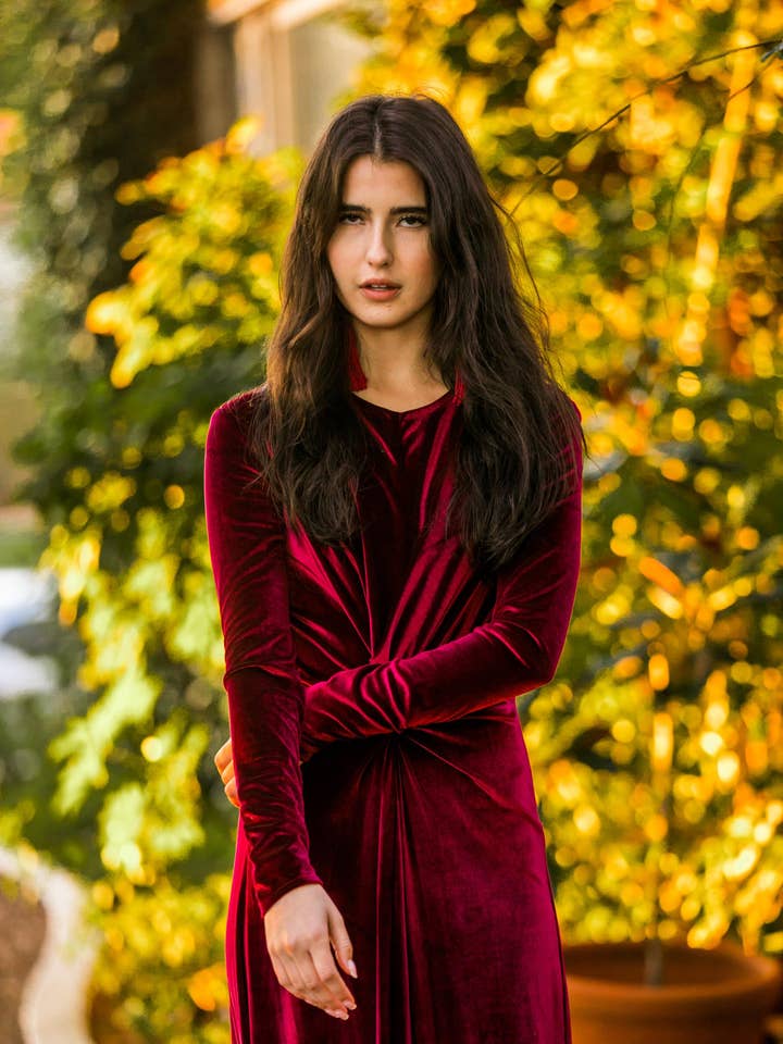 Jennafer Grace - Vendita all'ingrosso Vestito - Donna - Oxblood - Abito con nodo in velluto0