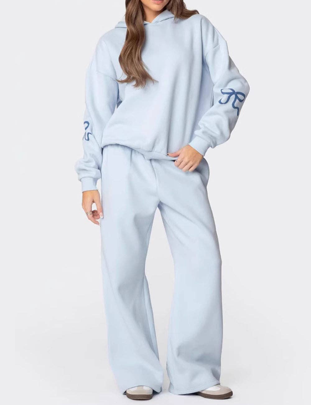 Dipped Shop - Wholesale Lounge Set - Women's - Trendy Print Loose Hoodie Sweatshirt Pants Set DP25F5402