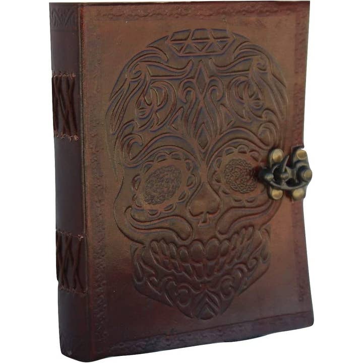 Tuzech Leather – wholesale Journal och dagbok – TUZECH Läderjournal Dagbok Dödskalle Vintage Antik Skuggornas Bok Handgjord Anteckningsbok Skissblock Hocus Pocus Anteckningsblock Present för Män Kvinnor Sju Chakra Med Läderinbunden 7X5 Tum Brun