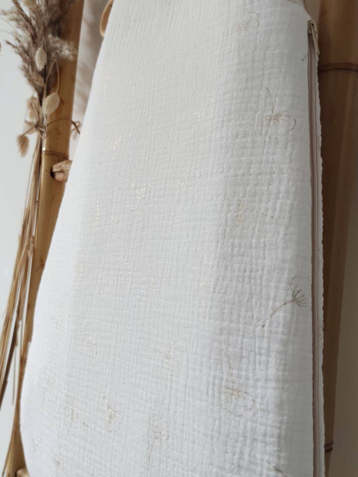 Les p'tites Merveilles de Bérénice - Wholesale Bodysuit (Non-Footed) - Baby - Sleeping bag 0-3 months “Golden cotton flowers” in off-white double cotton gauze6