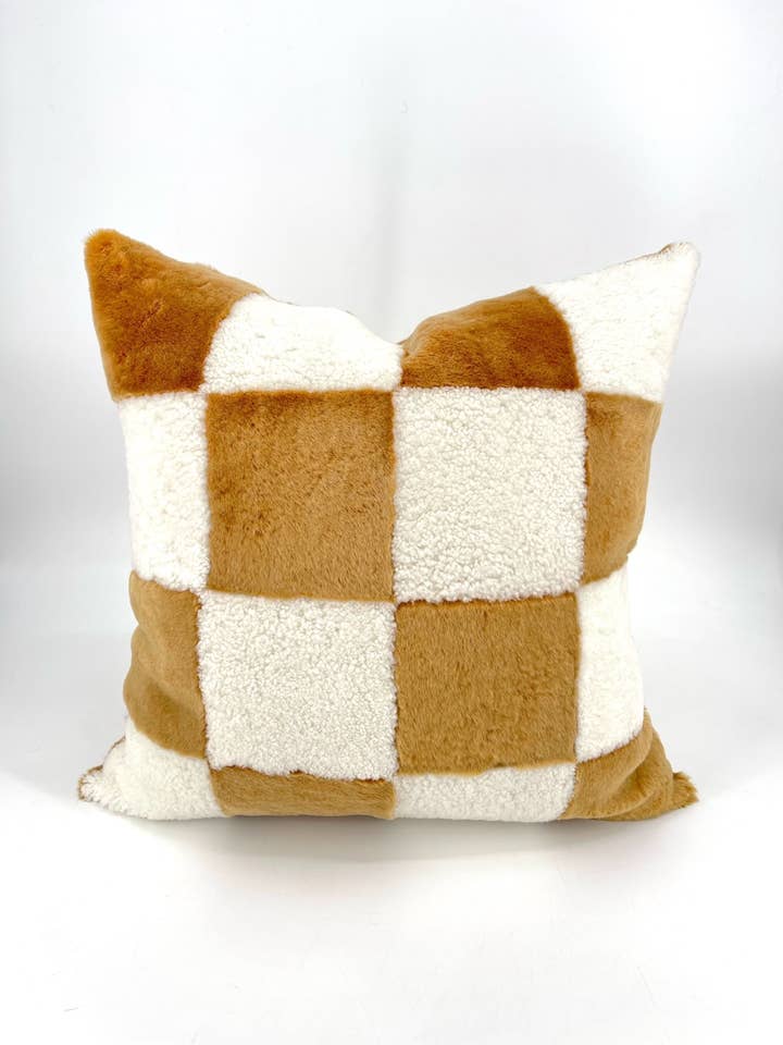 Checkered Sheepskin Pillow for wholesale by Tasha Tarno
