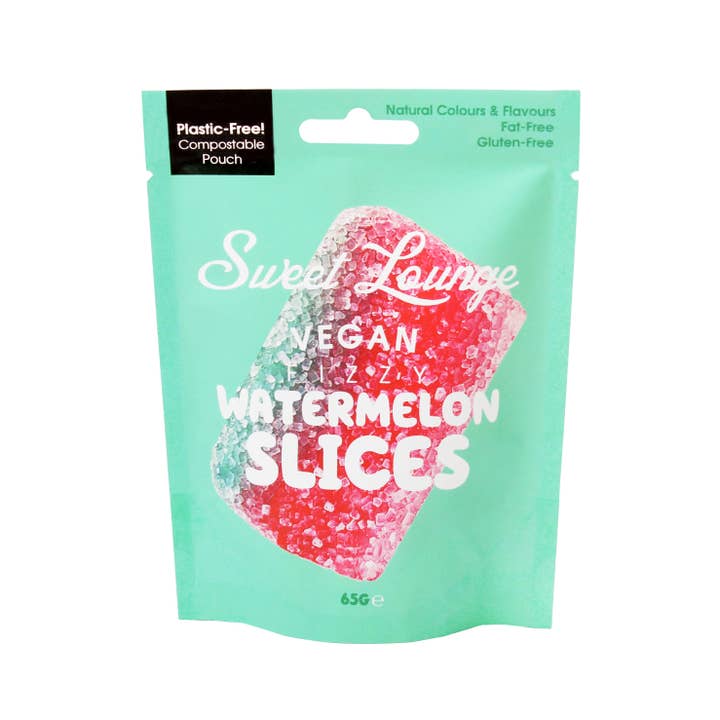 Sweet Lounge – wholesale Gummy – Vegan Fizzy Watermelon Slices (plastic-free) 65g