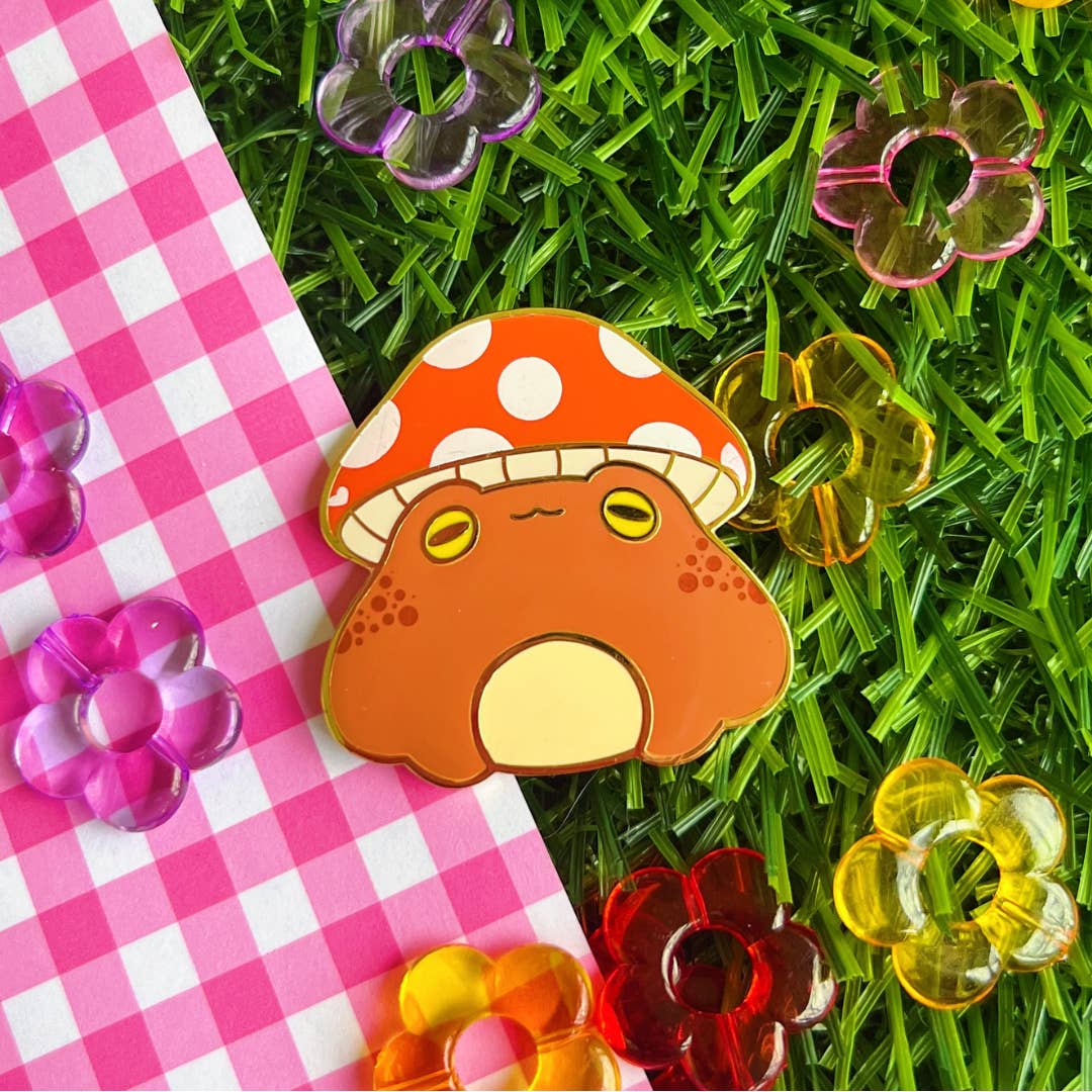 Peachie Kei - Wholesale Lapel Pin/Button - Mushroom Froggie Cottagecore Enamel Pin