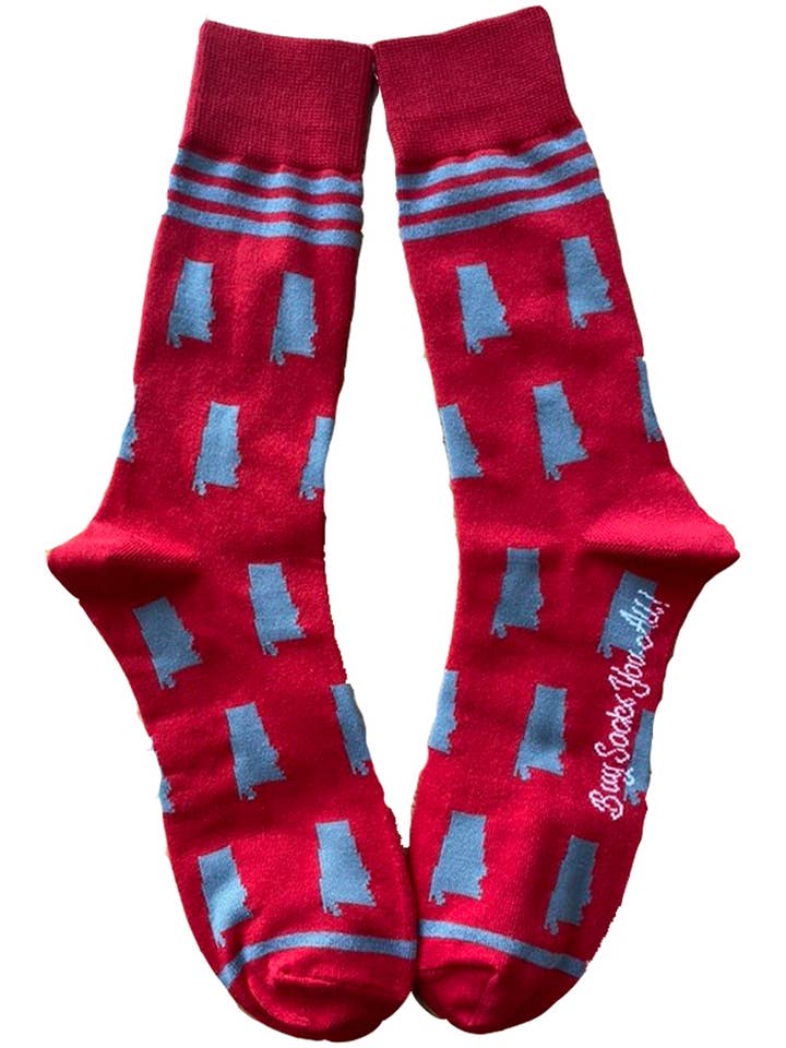 Chaussettes homme Alabama Shapes en rouge et gris pour la vente par Buy Socks You All