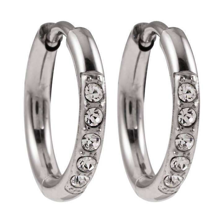 DARCI : Mini-cerceau classique en argent avec zircone pavée et incrusté de pierres précieuses pour la vente par HACKNEY NINE