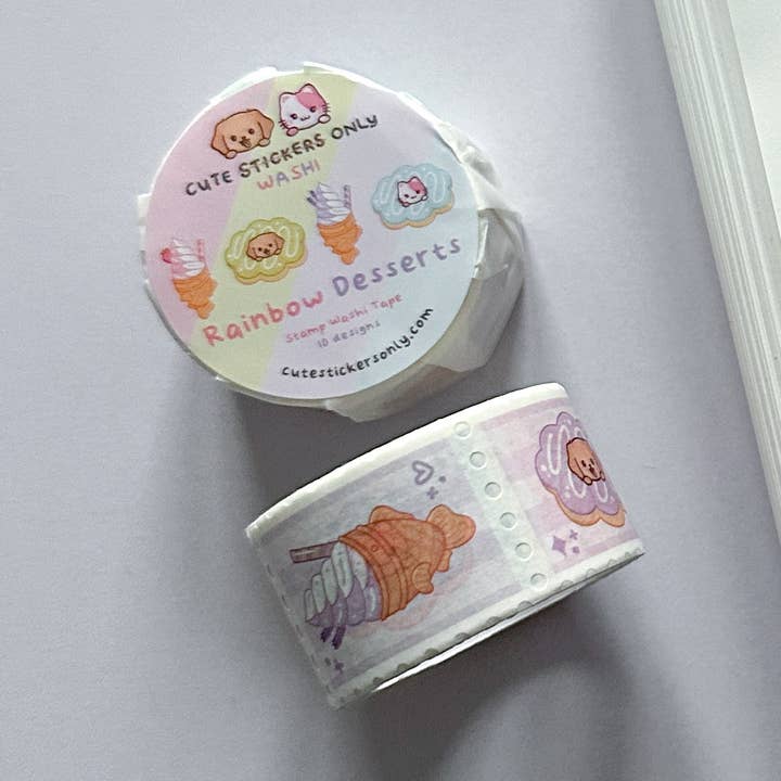 Rainbow Desserts Stamp Washi Tape for wholesale by Cute Stickers Only