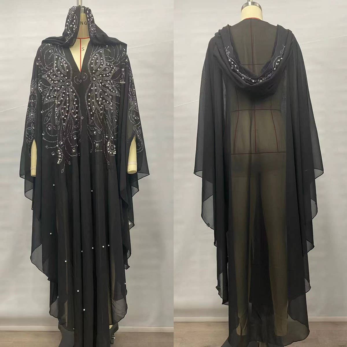 ACCITY - Wholesale Cape - Women's - African Beaded Long Robe Muslim Cape Hooded Dress_CWMM61382