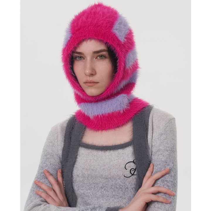 HIDDENBRAND - Wholesale Balaclava - Women's - Two-Tone Striped Imitation Mink Balaclava Hat10