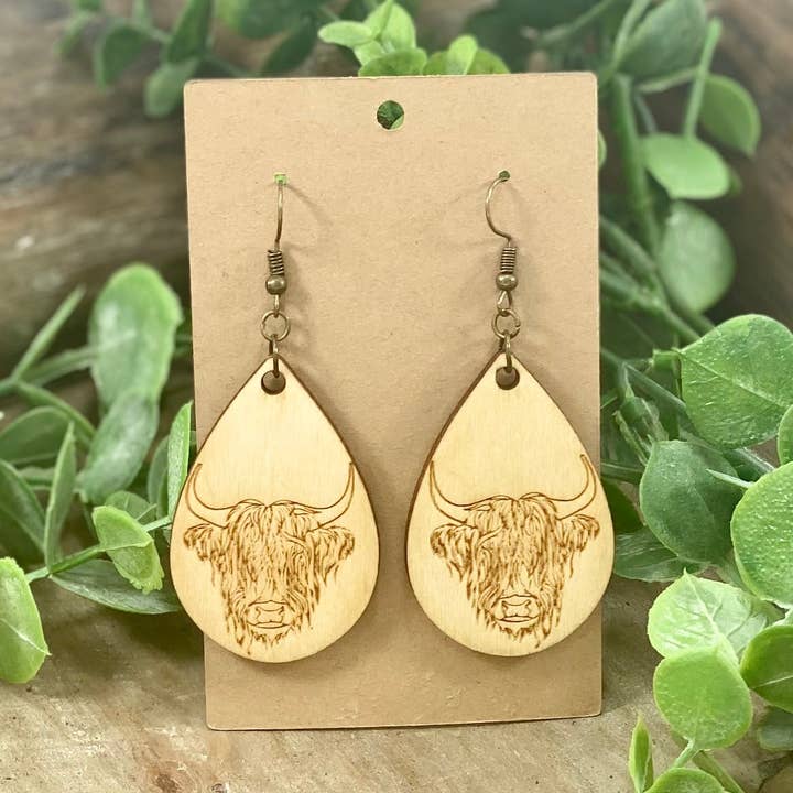 Highland Cow Teardrop Earring for wholesale by The Bohemian Bull LLC
