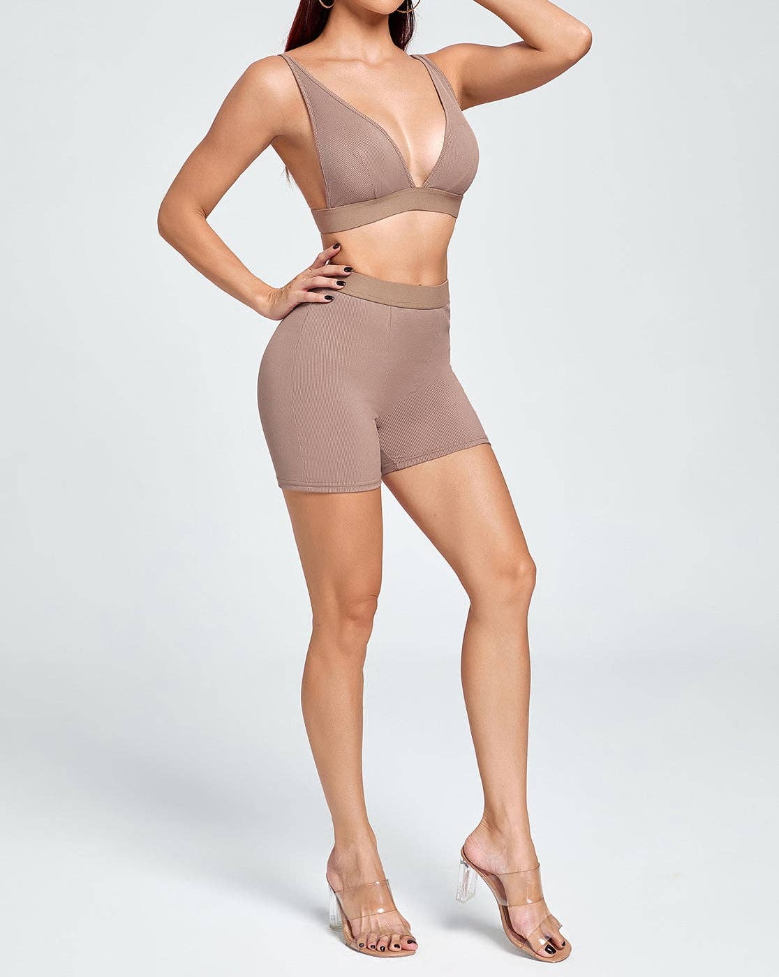 MB Fashion Wholesale - Vente Ensemble de vêtements d'intérieur – femme - Ensemble bralette côtelée et short de motard MB FASHION 2421T14