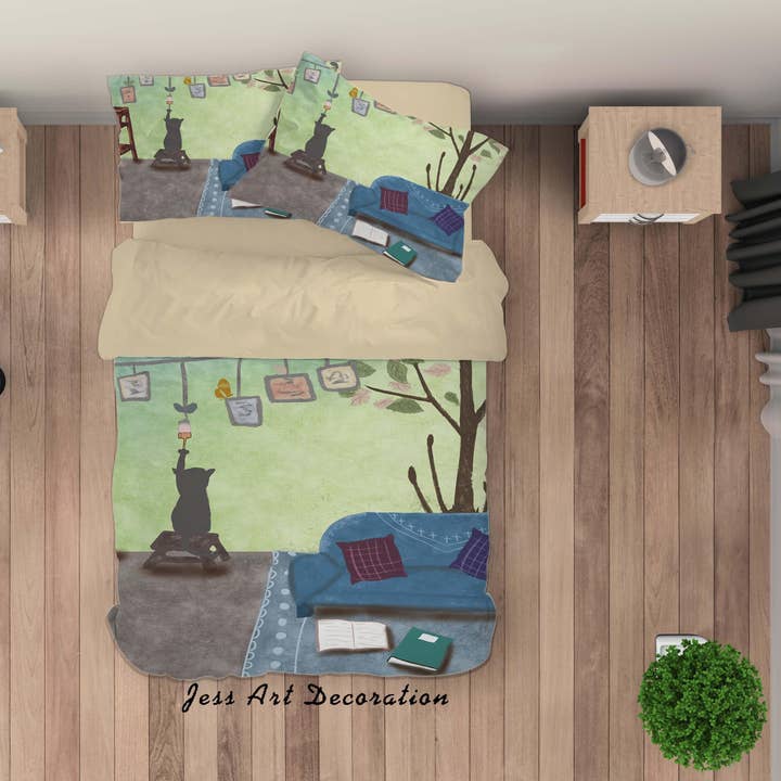 3D Kat Sofa Maleri Dynebetræk Sæt Sengetøj Sæt Dynebetræk Pudebetræk A428 LQH for engroshandel hos Jess Art Decoration