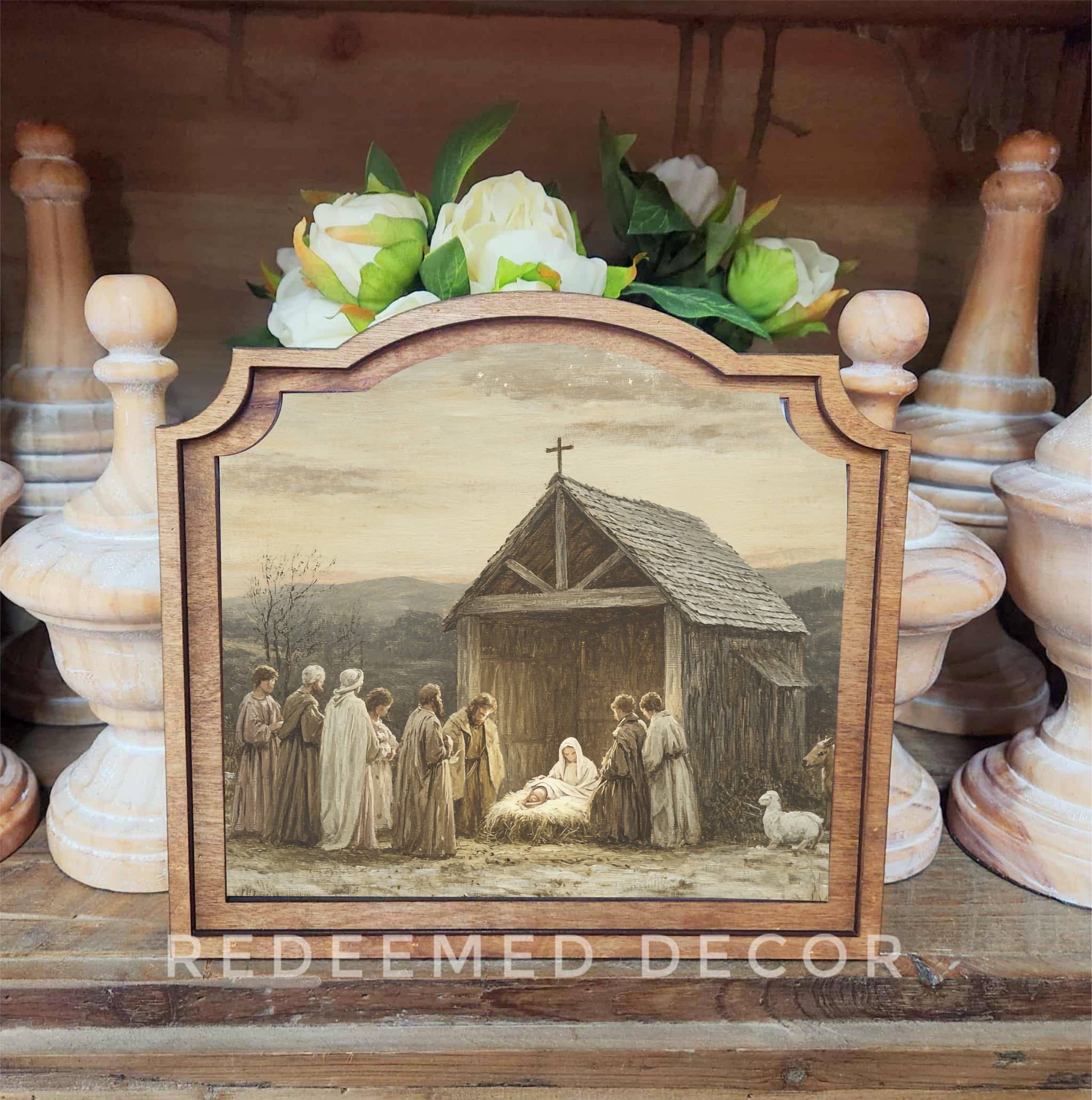 Redeemed Decor – Objeto de mesa decorativo por atacado – Arte emoldurada de Presépio Provincial