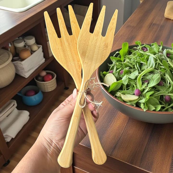 Bamboo Salad Serving Hands | Dining Gift Bestseller for wholesale by Bamboo Switch