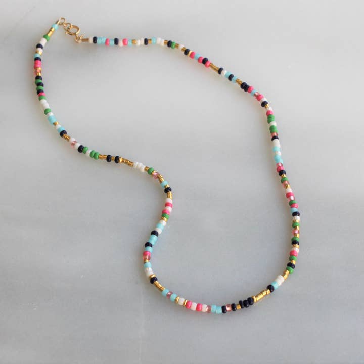 The Silver Wren - Wholesale Beaded/Pearl Necklace - Unity Beaded Necklace - Navy, Green & Pink